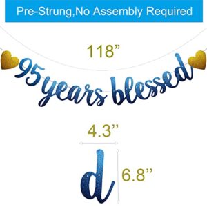 95 Years Blessed Banner, Pre-Strung, Blue Glitter Paper Garlands for 95th Birthday / Wedding Anniversary Party Decorations Supplies, No Amssembly Required,Blue SUNbetterland