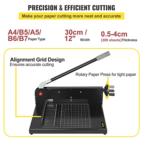 Mophorn Paper Cutter 12Inch A4 Commercial Heavy Duty Paper Cutter 300 Sheets 45HRC Hardness Stack Cutter Metal Base Desktop Stack Cutter for Home Office (A4)