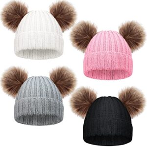 4 pack kid winter pompom hat knitted ski beanie hat beanie cap warm infant toddler hat for girls boys 1-6 years old