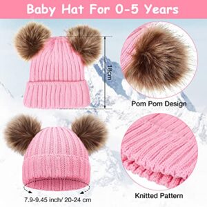 4 Pack Kid Winter Pompom Hat Knitted Ski Beanie Hat Beanie Cap Warm Infant Toddler Hat for Girls Boys 1-6 Years Old