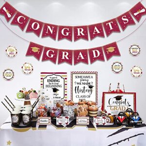 2022 graduation candy bar buffet decorations congrats grad kit congrats grad banner graduation dessert table signs folding food label tent cards set graduation cup tags for graduation party (wine red)