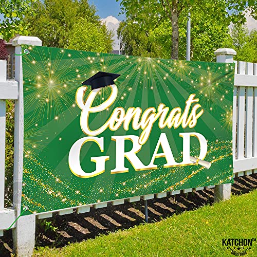 Big, Congrats Grad Banner Green - 72x44 Inch | Green Glitter Class of 2022 Banner - No DIY, 10 Feet | Graduation Banner for Class of 2022 Decorations | Graduation Decorations 2022 Green and Black