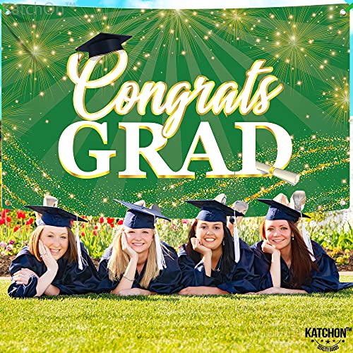 Big, Congrats Grad Banner Green - 72x44 Inch | Green Glitter Class of 2022 Banner - No DIY, 10 Feet | Graduation Banner for Class of 2022 Decorations | Graduation Decorations 2022 Green and Black