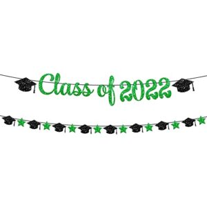 Big, Congrats Grad Banner Green - 72x44 Inch | Green Glitter Class of 2022 Banner - No DIY, 10 Feet | Graduation Banner for Class of 2022 Decorations | Graduation Decorations 2022 Green and Black