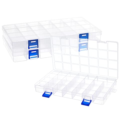 PH PandaHall 3 Pack Plastic Organizer Box, 28 Grids Bead Organizer with Dividers Adjustable Clear Plastic Bead Case Storage Container for Jewelry Beads Earring Fishing Hook Small Accessories