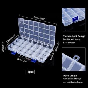 PH PandaHall 3 Pack Plastic Organizer Box, 28 Grids Bead Organizer with Dividers Adjustable Clear Plastic Bead Case Storage Container for Jewelry Beads Earring Fishing Hook Small Accessories