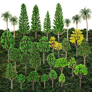canlierr 30 pcs mixed model trees 1.6-6.3 inch ho scale bushes with 20 x 8 dried moss table runner diorama supplies miniature plastic for train scenery, diy crafts, building
