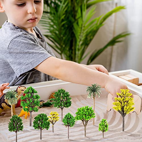 Canlierr 30 Pcs Mixed Model Trees 1.6-6.3 Inch Ho Scale Bushes with 20 x 8 Dried Moss Table Runner Diorama Supplies Miniature Plastic for Train Scenery, DIY Crafts, Building