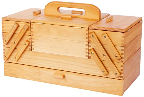 Hobby Gift Wooden Cantilever Sewing Crafting Hobby Storage Box, Wood, Assorted, 23.5 x 45 x 32 cm