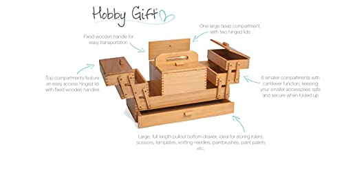 Hobby Gift Wooden Cantilever Sewing Crafting Hobby Storage Box, Wood, Assorted, 23.5 x 45 x 32 cm