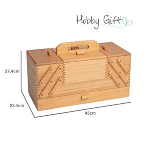 Hobby Gift Wooden Cantilever Sewing Crafting Hobby Storage Box, Wood, Assorted, 23.5 x 45 x 32 cm