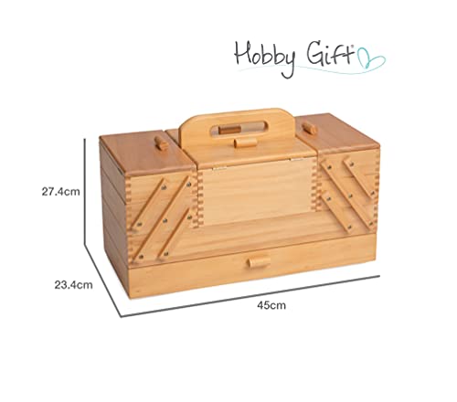 Hobby Gift Wooden Cantilever Sewing Crafting Hobby Storage Box, Wood, Assorted, 23.5 x 45 x 32 cm