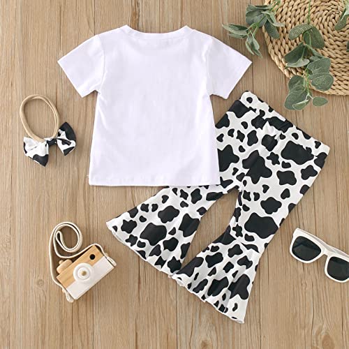 Cute Toddler Girls Short Sleeve Top&Trousers Cartoon Cow Printed Suit for Baby Kids (White, 18-24 Months)