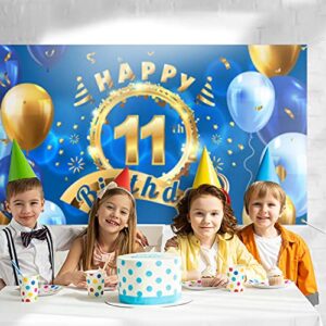 5665 Happy 11th Birthday Backdrop Banner Decor Blue – Cheers to 11 Years Old Party Theme Decorations for Boys Girls Supplies