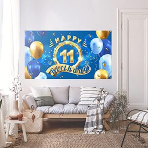 5665 Happy 11th Birthday Backdrop Banner Decor Blue – Cheers to 11 Years Old Party Theme Decorations for Boys Girls Supplies