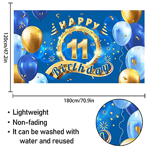 5665 Happy 11th Birthday Backdrop Banner Decor Blue – Cheers to 11 Years Old Party Theme Decorations for Boys Girls Supplies