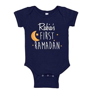 my first ramadan custom name baby bodysuit infant one piece 12 mo navy blue