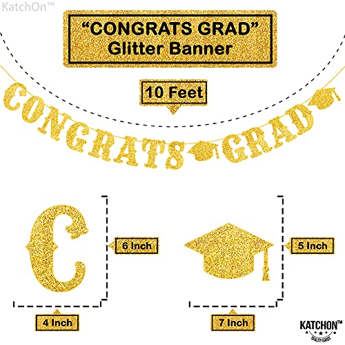 Gold Glitter, Congrats Grad Banner 2022 - No DIY, 10 Feet | 45 Pieces, Graduation Hanging Swirls Decorations - No DIY | Gold Graduation Party Decorations 2022 | Graduation Hanging Decorations 2022