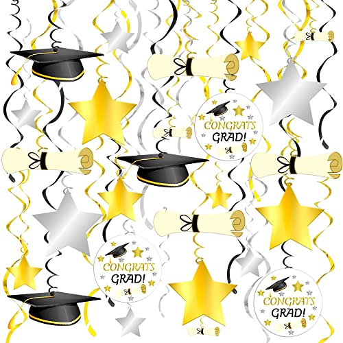 Gold Glitter, Congrats Grad Banner 2022 - No DIY, 10 Feet | 45 Pieces, Graduation Hanging Swirls Decorations - No DIY | Gold Graduation Party Decorations 2022 | Graduation Hanging Decorations 2022