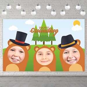 happy groundhog day banner cute animals theme pretend play party game decor decorations for season forecast 1st birthday party spring february 2nd holidays festival groundhog day supplies background