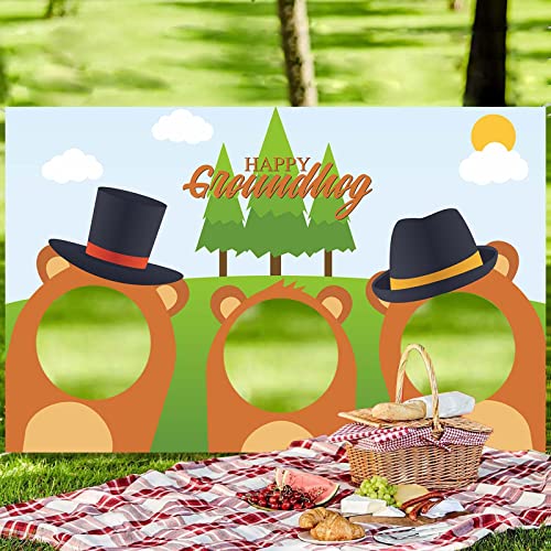 Happy Groundhog Day Banner Cute Animals Theme Pretend Play Party Game Decor Decorations for Season Forecast 1st Birthday Party Spring February 2nd Holidays Festival Groundhog Day Supplies Background