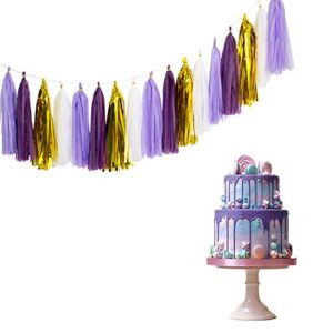 ANSOMO Purple Tissue Paper Tassel Garland Party Banner - 20 PCS (Purple/Lavender/White/Gold)