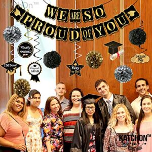 Black and Gold Graduation Party Decorations 2022 - We Are So Proud Of You Banner, NO DIY | Graduation Swirls, Black and Gold Graduation Decorations 2022 | Class of 2022 Congratulations Decorations