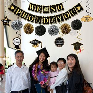 Black and Gold Graduation Party Decorations 2022 - We Are So Proud Of You Banner, NO DIY | Graduation Swirls, Black and Gold Graduation Decorations 2022 | Class of 2022 Congratulations Decorations