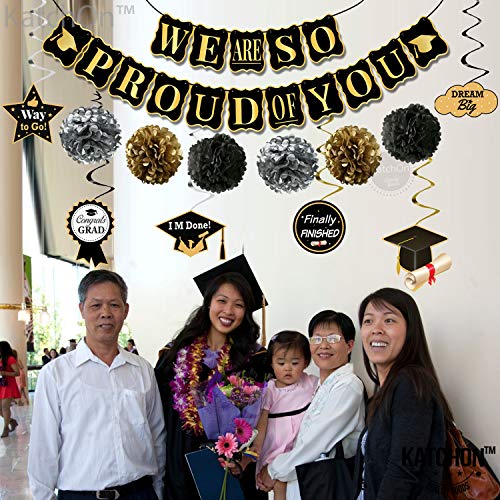 Black and Gold Graduation Party Decorations 2022 - We Are So Proud Of You Banner, NO DIY | Graduation Swirls, Black and Gold Graduation Decorations 2022 | Class of 2022 Congratulations Decorations