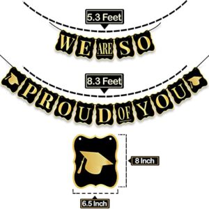 Black and Gold Graduation Party Decorations 2022 - We Are So Proud Of You Banner, NO DIY | Graduation Swirls, Black and Gold Graduation Decorations 2022 | Class of 2022 Congratulations Decorations