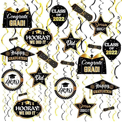 Black and Gold Graduation Party Decorations 2022 - We Are So Proud Of You Banner, NO DIY | Graduation Swirls, Black and Gold Graduation Decorations 2022 | Class of 2022 Congratulations Decorations