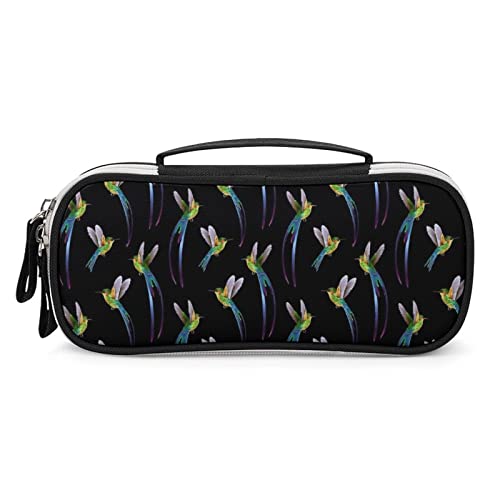 Beautiful Hummingbirds PU Leather Pencil Pen Case Organizer Travel Makeup Handbag Portable Stationery Bag