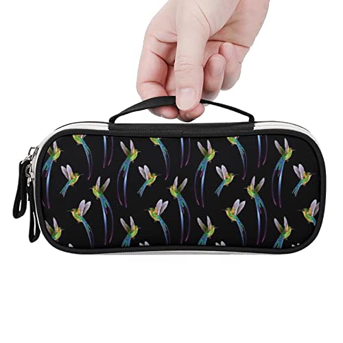 Beautiful Hummingbirds PU Leather Pencil Pen Case Organizer Travel Makeup Handbag Portable Stationery Bag