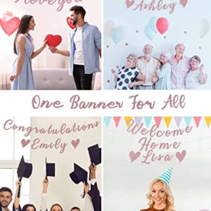 TopBashGo 102 Pcs Personalized Happy 60th Birthday Banner with Custom Name in Rose Gold Script, Bday Party Decorations Supplies Reusable Signs for Women