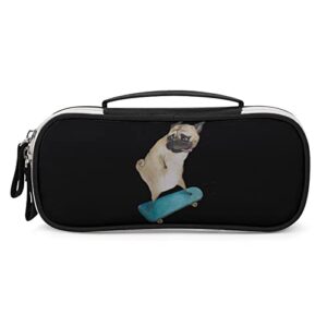 skateboard pug dog pu leather pencil pen case organizer travel makeup handbag portable stationery bag