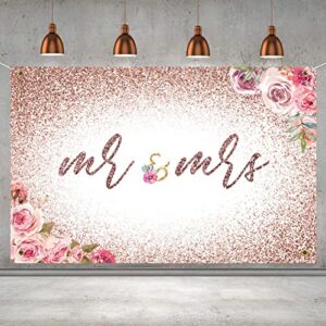 p.g collin mr & mrs floral glitter banner backdrop sign bridal wedding shower engagement bachelorette party anniversary decorations supplies 6x4ft rose gold…, rose gold mrs&mrs