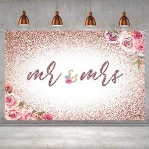 P.G Collin Mr & Mrs Floral Glitter Banner Backdrop Sign Bridal Wedding Shower Engagement Bachelorette Party Anniversary Decorations Supplies 6x4ft Rose Gold…, Rose Gold Mrs&Mrs