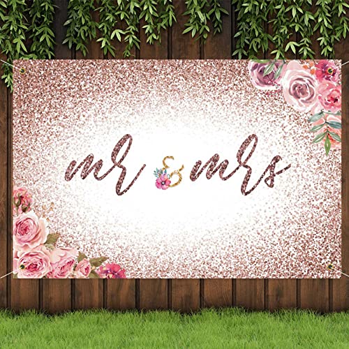 P.G Collin Mr & Mrs Floral Glitter Banner Backdrop Sign Bridal Wedding Shower Engagement Bachelorette Party Anniversary Decorations Supplies 6x4ft Rose Gold…, Rose Gold Mrs&Mrs