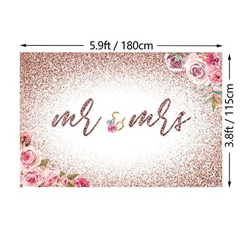 P.G Collin Mr & Mrs Floral Glitter Banner Backdrop Sign Bridal Wedding Shower Engagement Bachelorette Party Anniversary Decorations Supplies 6x4ft Rose Gold…, Rose Gold Mrs&Mrs