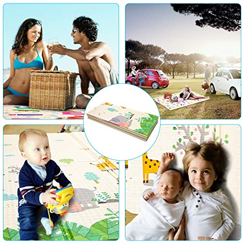 New Upgrade Extra Large Baby Play Mat Foldable Reversible Non Toxic Foam Crawl Playmat Waterproof Kids Baby Toddler Outdoor or Indoor Use(0.4/0.6in)