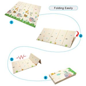 New Upgrade Extra Large Baby Play Mat Foldable Reversible Non Toxic Foam Crawl Playmat Waterproof Kids Baby Toddler Outdoor or Indoor Use(0.4/0.6in)