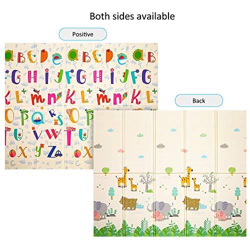 New Upgrade Extra Large Baby Play Mat Foldable Reversible Non Toxic Foam Crawl Playmat Waterproof Kids Baby Toddler Outdoor or Indoor Use(0.4/0.6in)