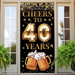 40th birthday decorations for men women, cheers to 40 years door banner, black gold 40th anniversary, 40 year class reunion party decoration backdrop yard sign for outdoor indoor, fabric, vicycaty