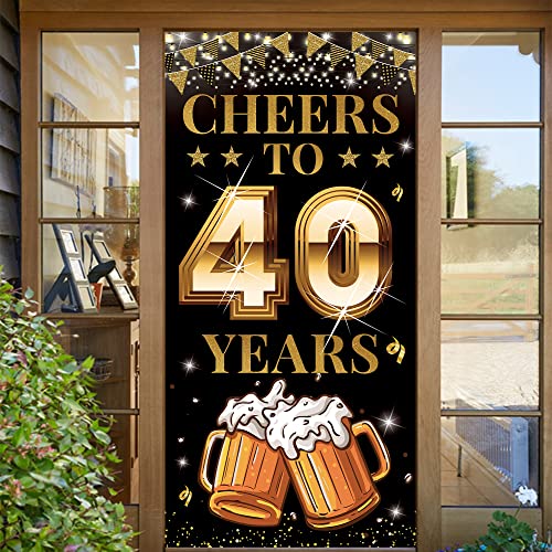 40th Birthday Decorations for Men Women, Cheers to 40 Years Door Banner, Black Gold 40th Anniversary, 40 Year Class Reunion Party Decoration Backdrop Yard Sign for Outdoor Indoor, Fabric, Vicycaty