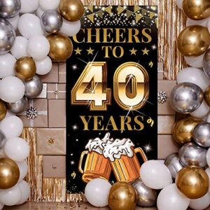 40th Birthday Decorations for Men Women, Cheers to 40 Years Door Banner, Black Gold 40th Anniversary, 40 Year Class Reunion Party Decoration Backdrop Yard Sign for Outdoor Indoor, Fabric, Vicycaty