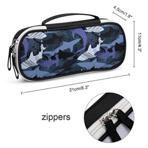 Sea Camouflage Sharks PU Leather Pencil Pen Case Organizer Travel Makeup Handbag Portable Stationery Bag