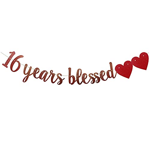 16 Years Blessed Banner Rose Gold Paper Glitter Party Decorations For 16TH Wedding Anniversary 16 Years Old 16TH Birthday Party Supplies Letters Rose Gold ZHAOFEIHN
