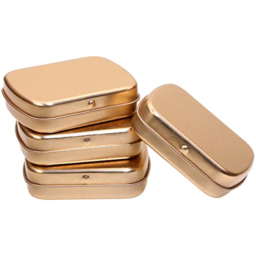 Mini Skater Small Metal Portable Storage Box, Mini Rectangle Empty Hinged Tins with Lid, Home Organizer for Drawing Pin, Pills, Candies, Earring and Jewelry Craft, 4Pcs (Champagne)