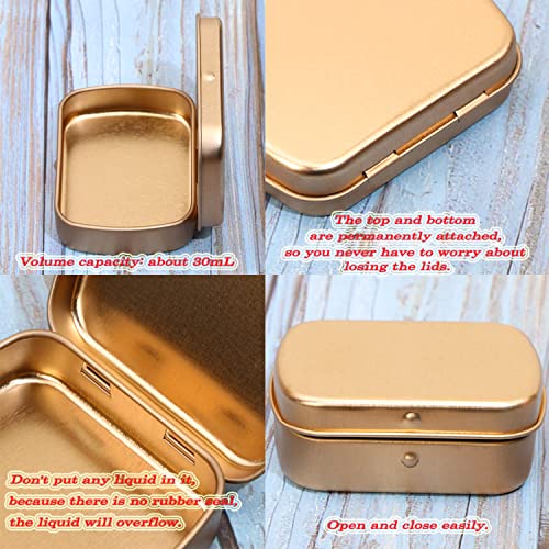 Mini Skater Small Metal Portable Storage Box, Mini Rectangle Empty Hinged Tins with Lid, Home Organizer for Drawing Pin, Pills, Candies, Earring and Jewelry Craft, 4Pcs (Champagne)