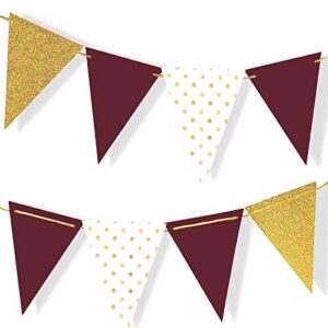 Graduation Party Decorations 2023 Maroon Gold/Birthday Party Decorations for Women Burgundy Gold Polka Dot/2pcs Triangle Bunting Banners for Burgundy Gold Birthday Party/Rustic Wedding Decorations